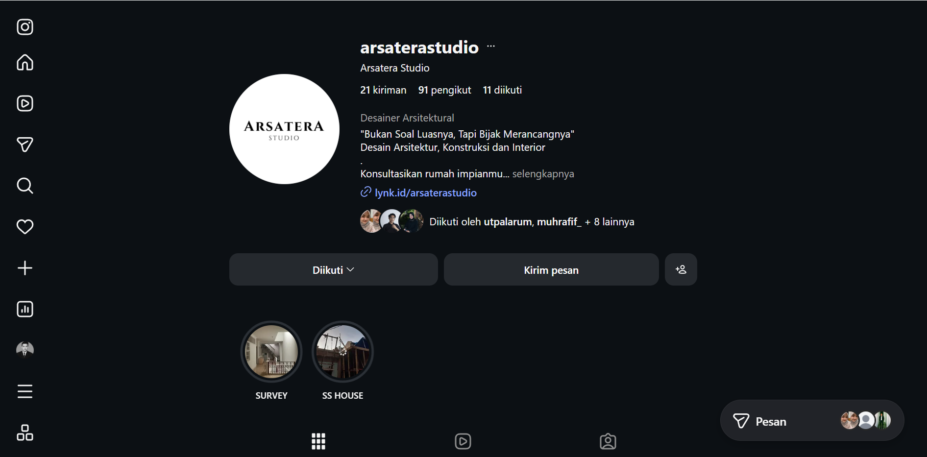 Profil Instagram Arsatera Studio